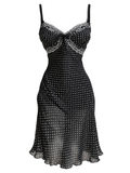 Mesh Polka Dot Lace Trimmed Midi Slip Dress