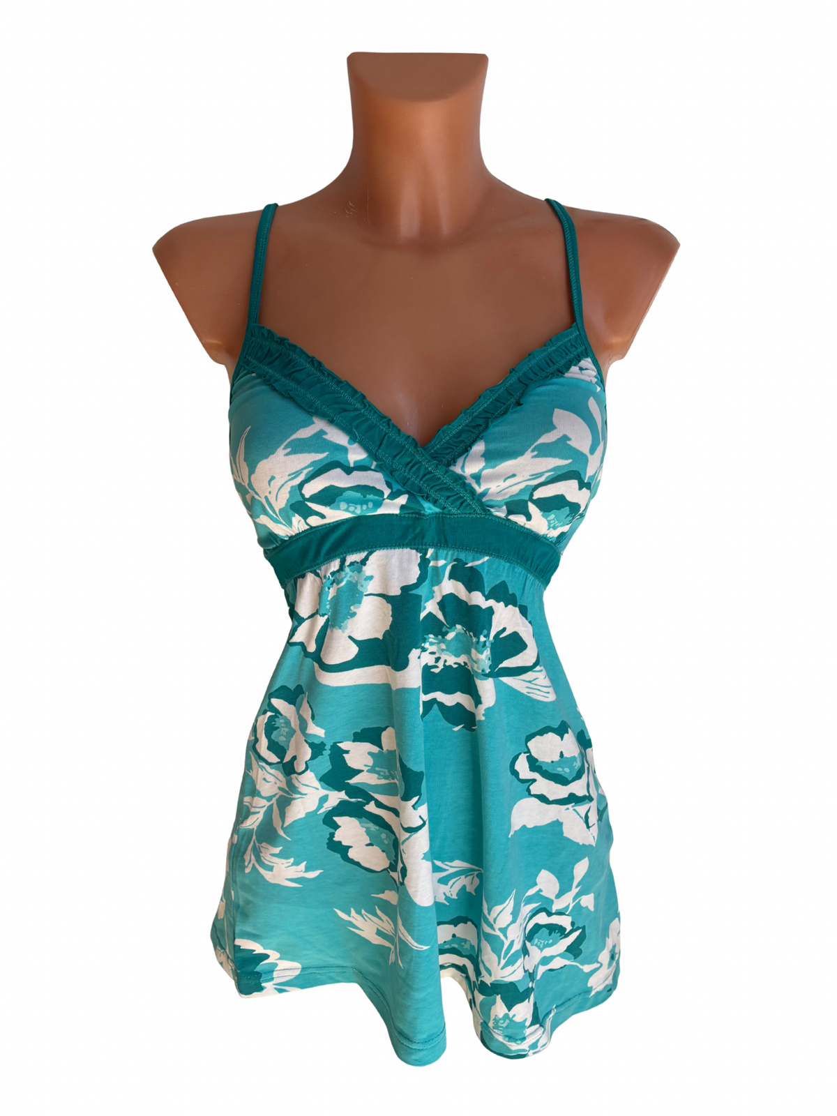 Turquoise Floral Ruffle Cami Top