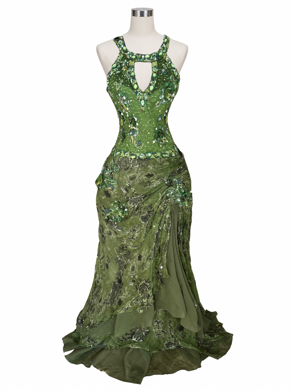 Silk Hand Beaded Fairycore Green Halter Dress