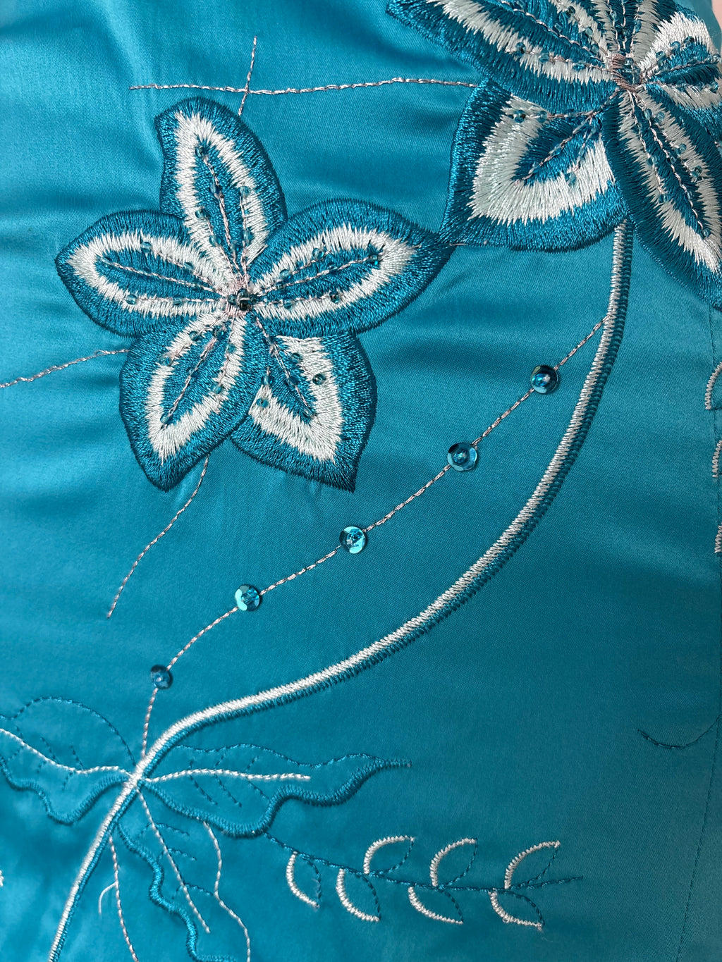 Jane Norman Oriental Turquoise Satin Midi Dress