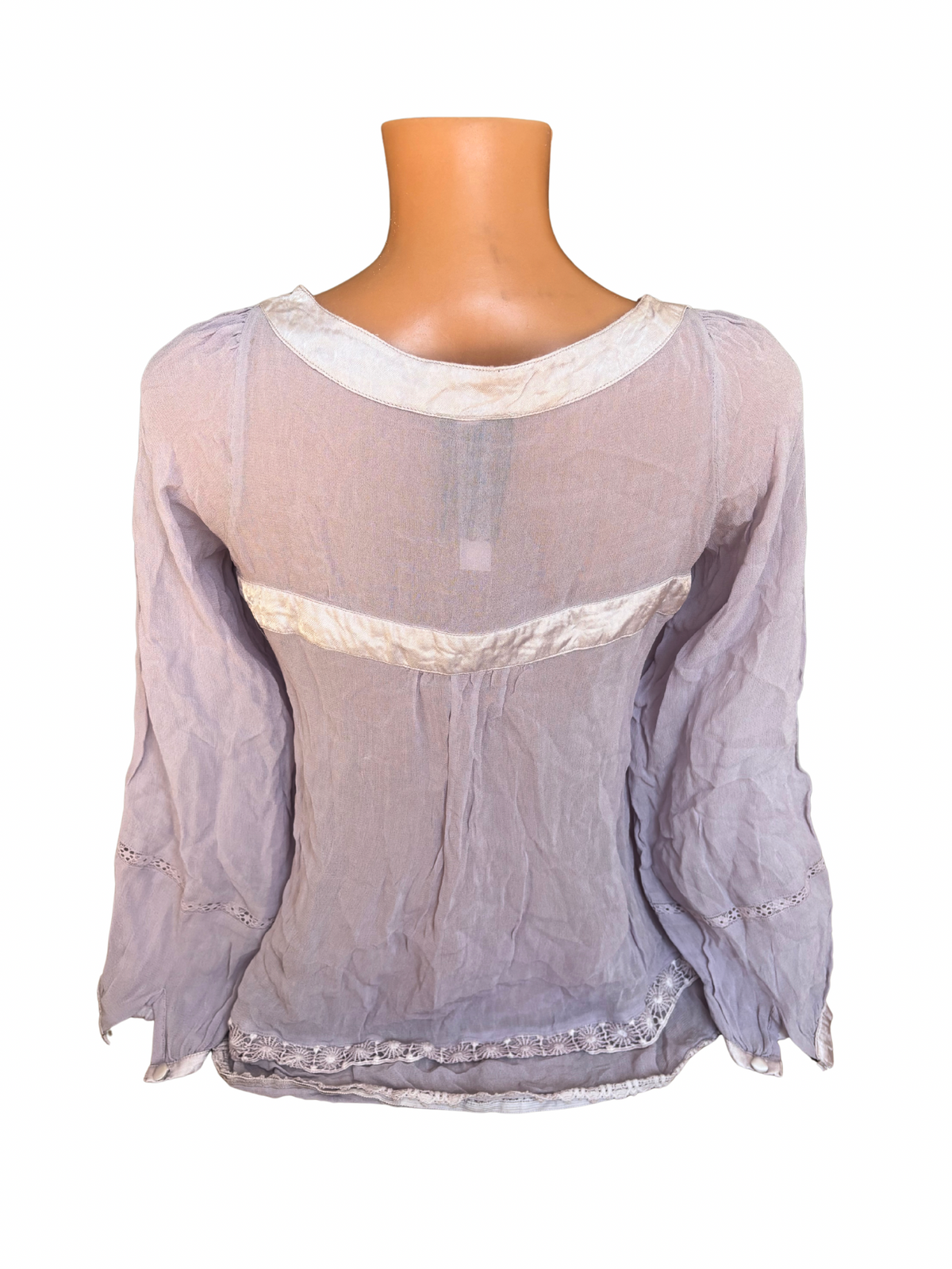 Lilac Lavender Lace Trimed Boho Blouse
