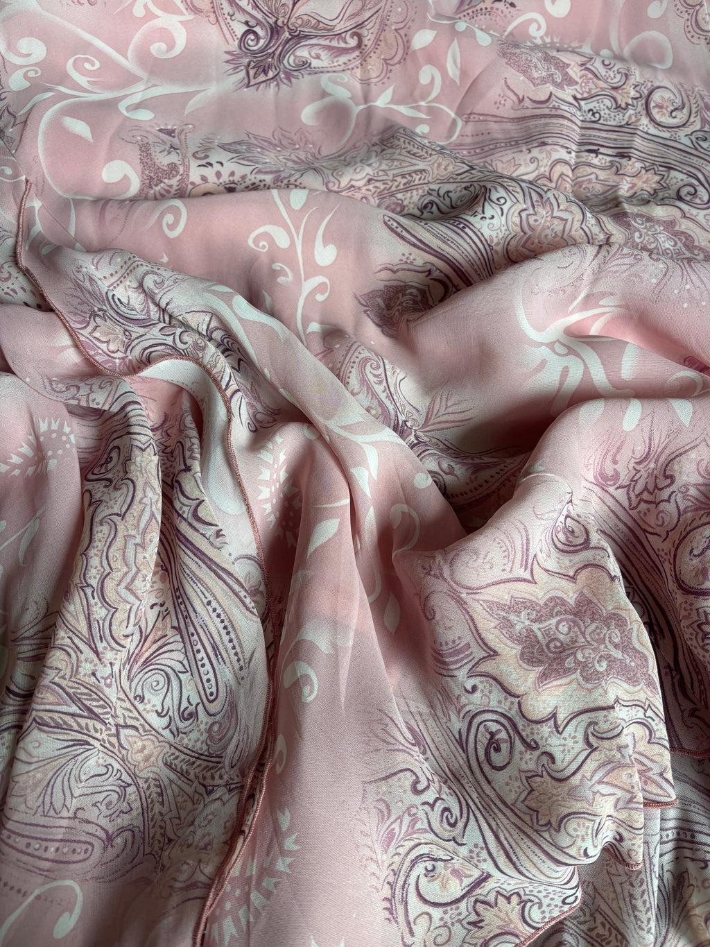 Pink Paisley Floral Hanky Hem Midi Skirt