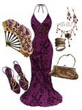 Oriental Arabic Style Hand-Beaded Silk Dress