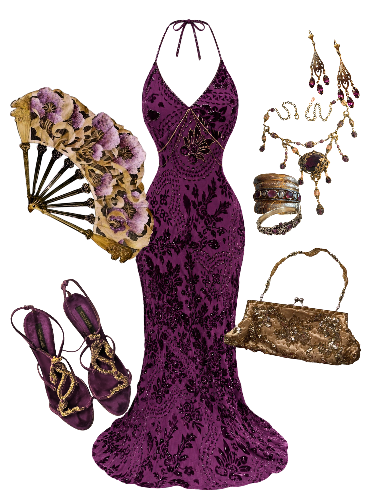 Oriental Arabic Style Hand-Beaded Silk Dress