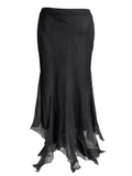 Silk Ruffle Asymmetric Midi Skirt