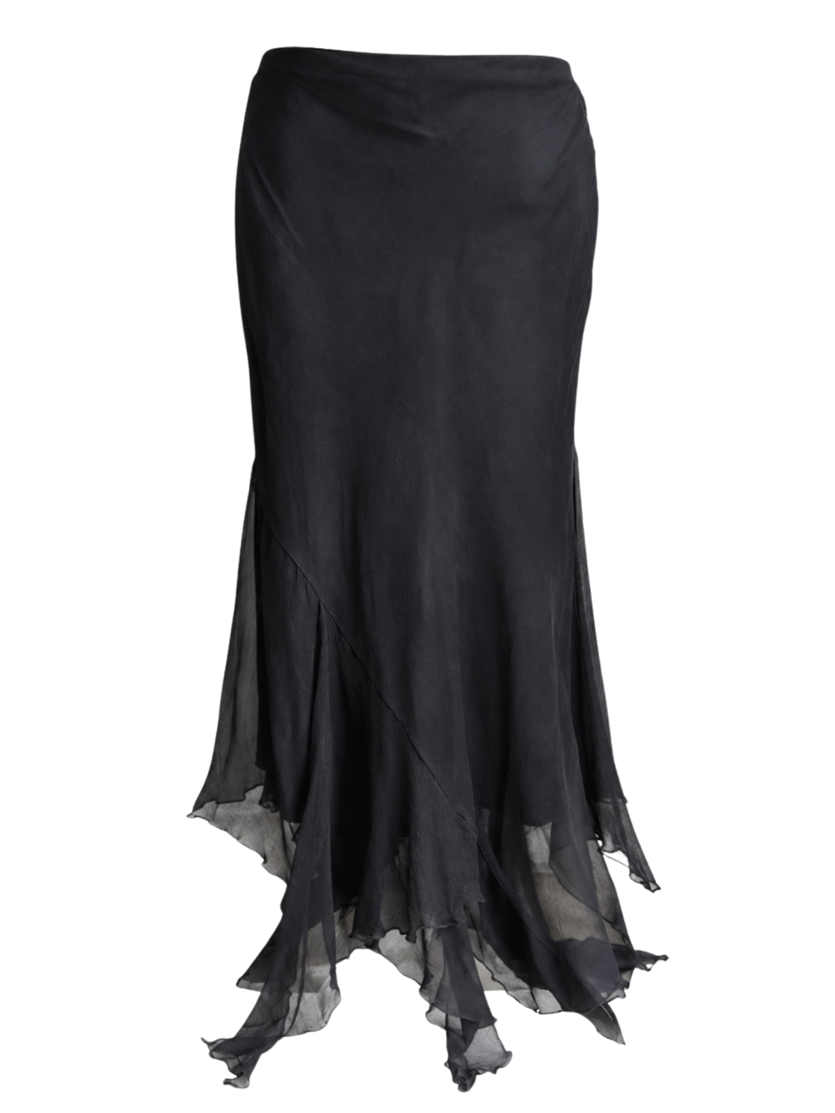 Silk Ruffle Asymmetric Midi Skirt