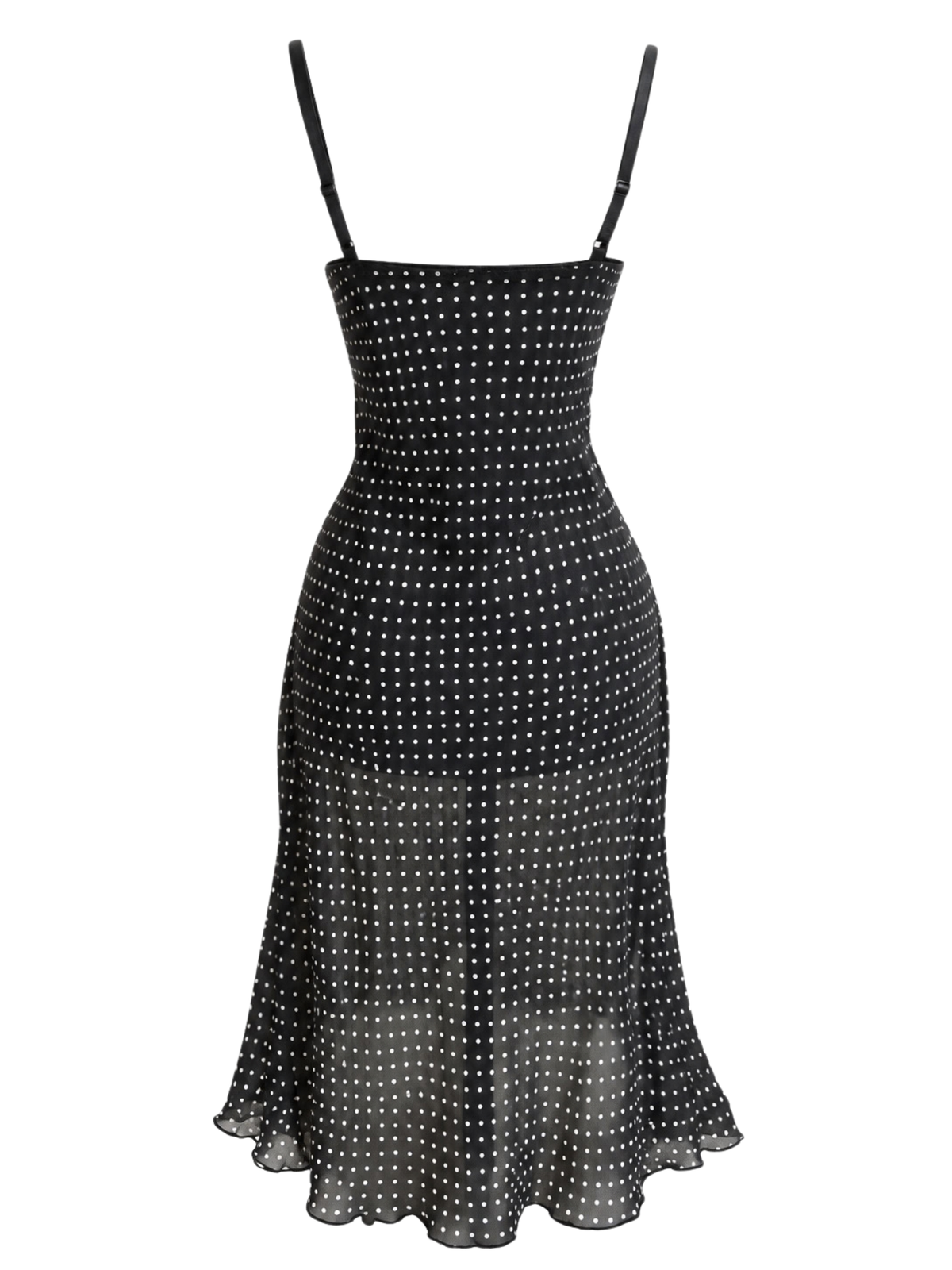 Mesh Polka Dot Lace Trimmed Midi Slip Dress