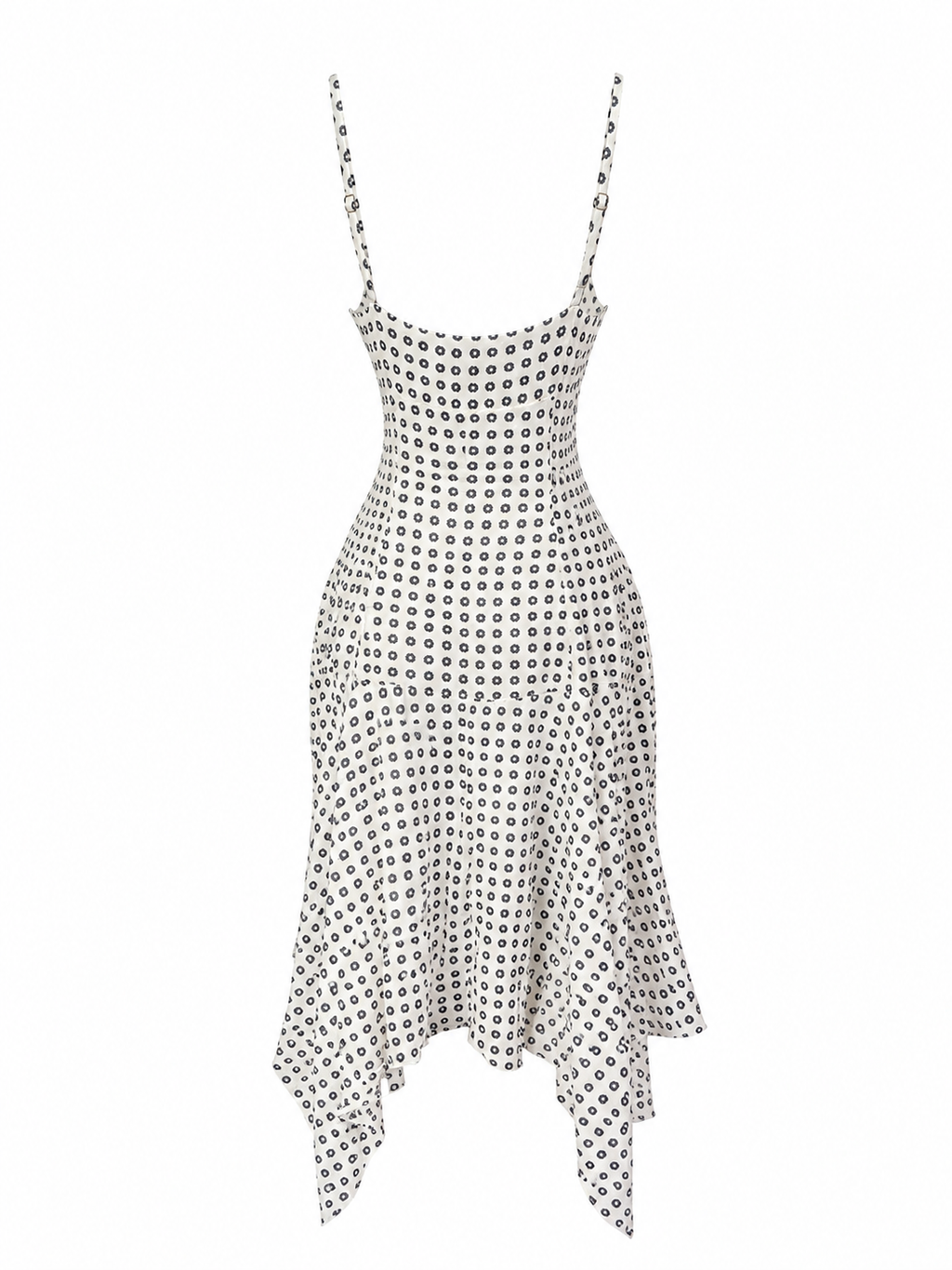 Silk Floral Dot Hanky Hem Midi Dress