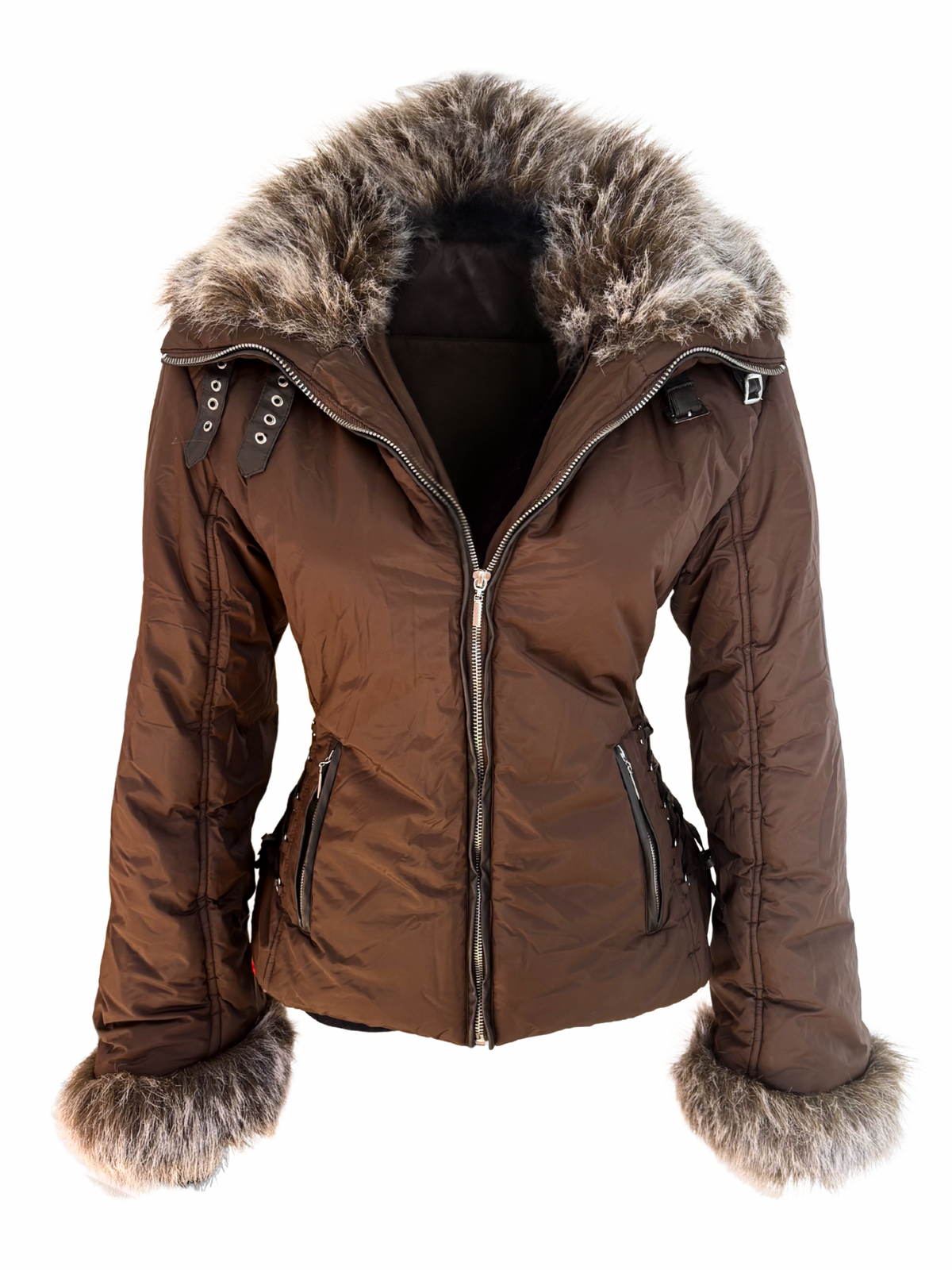 Slim Jacket With Side Corset Lacing and Fur