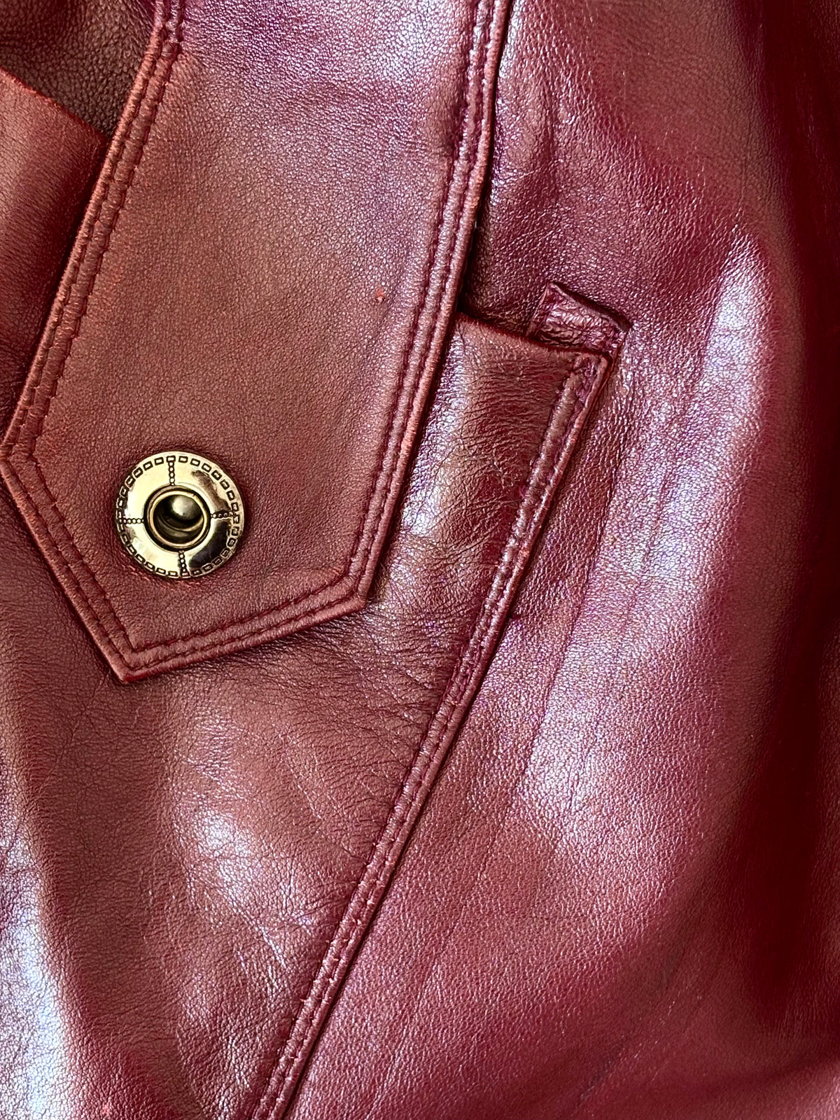 Leather & Fur Vintage Cherry Red Coat