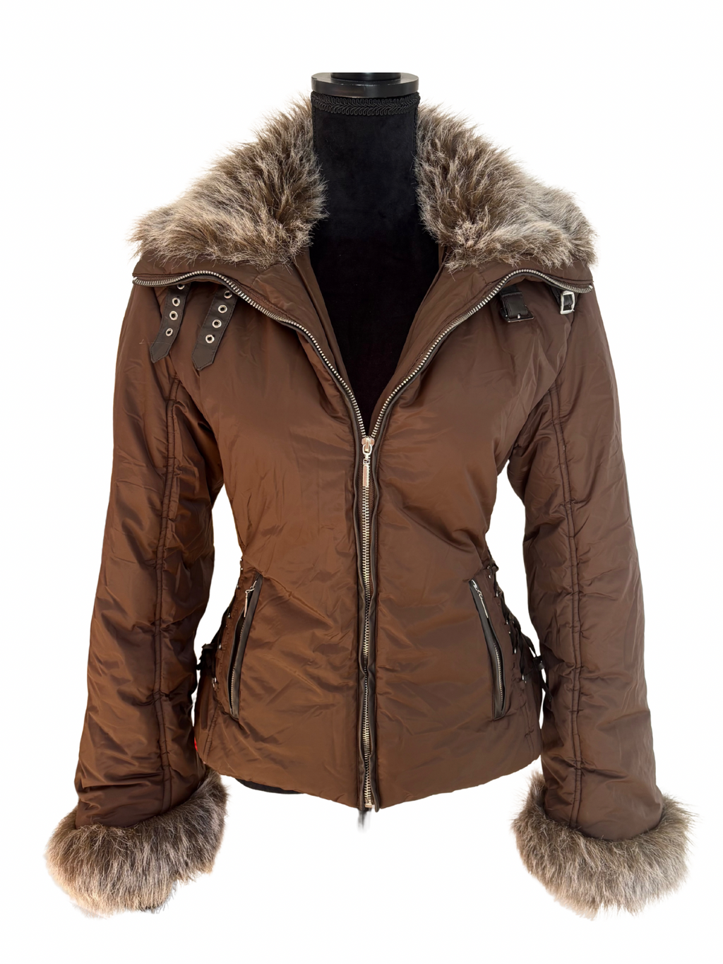 Slim Jacket With Side Corset Lacing and Fur