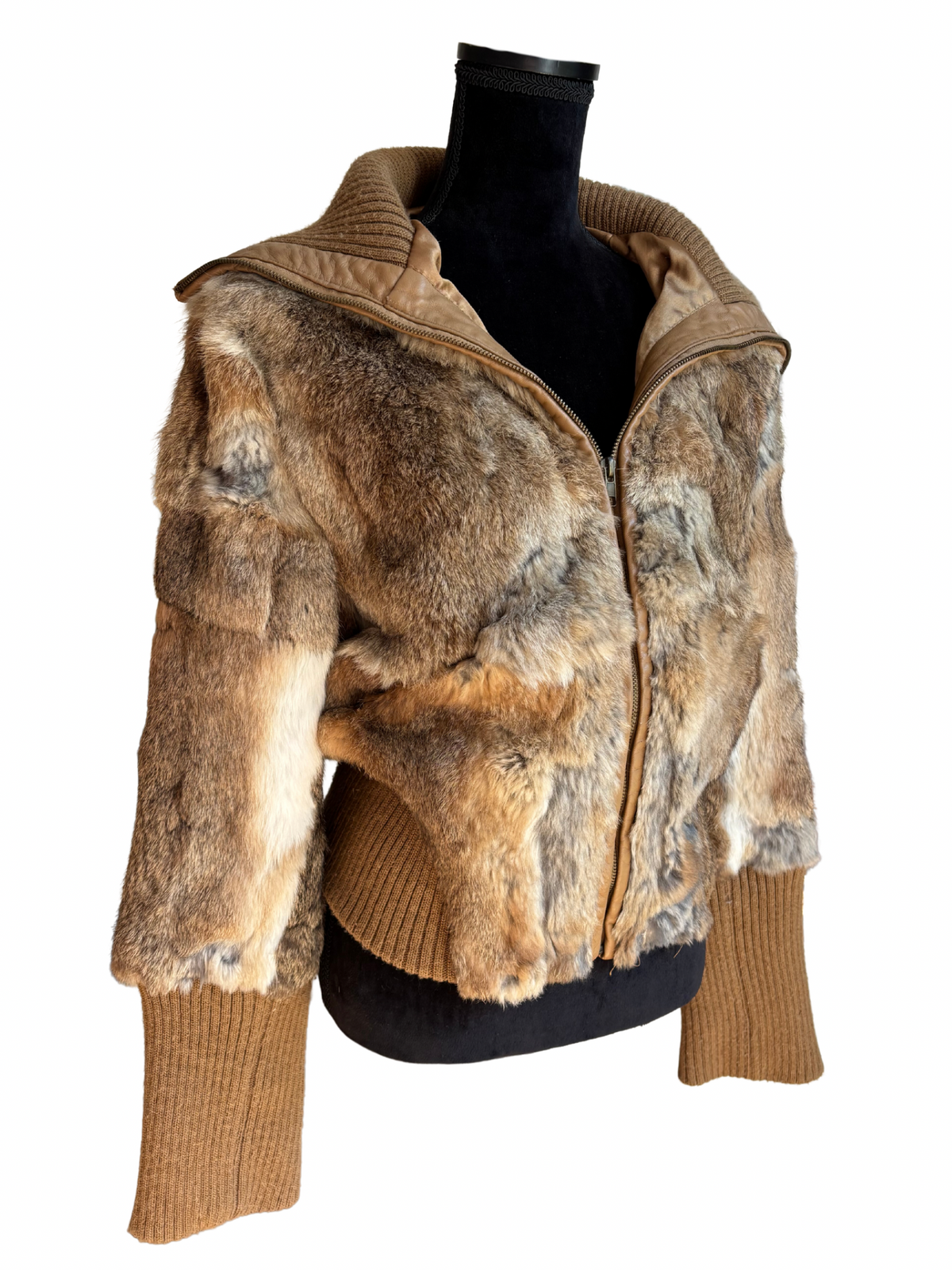 Vintage Fur Zip Up Bomber Jacket