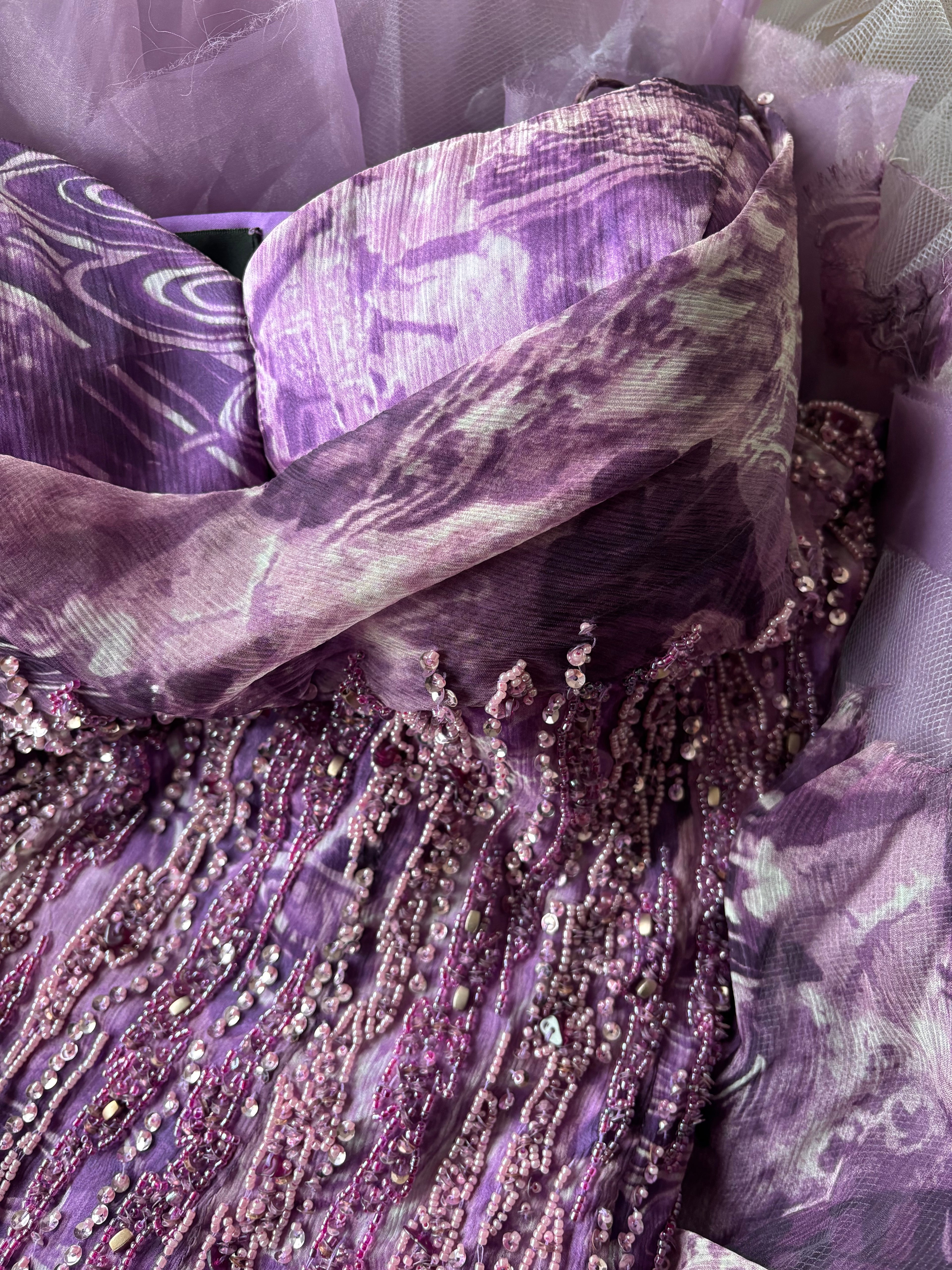 Enchanted Purple Hand-Beaded Vintage Silk Dress