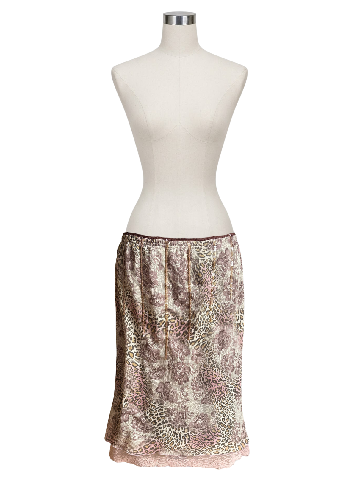 Leopard Lace Print Floral Sequin Midi Skirt