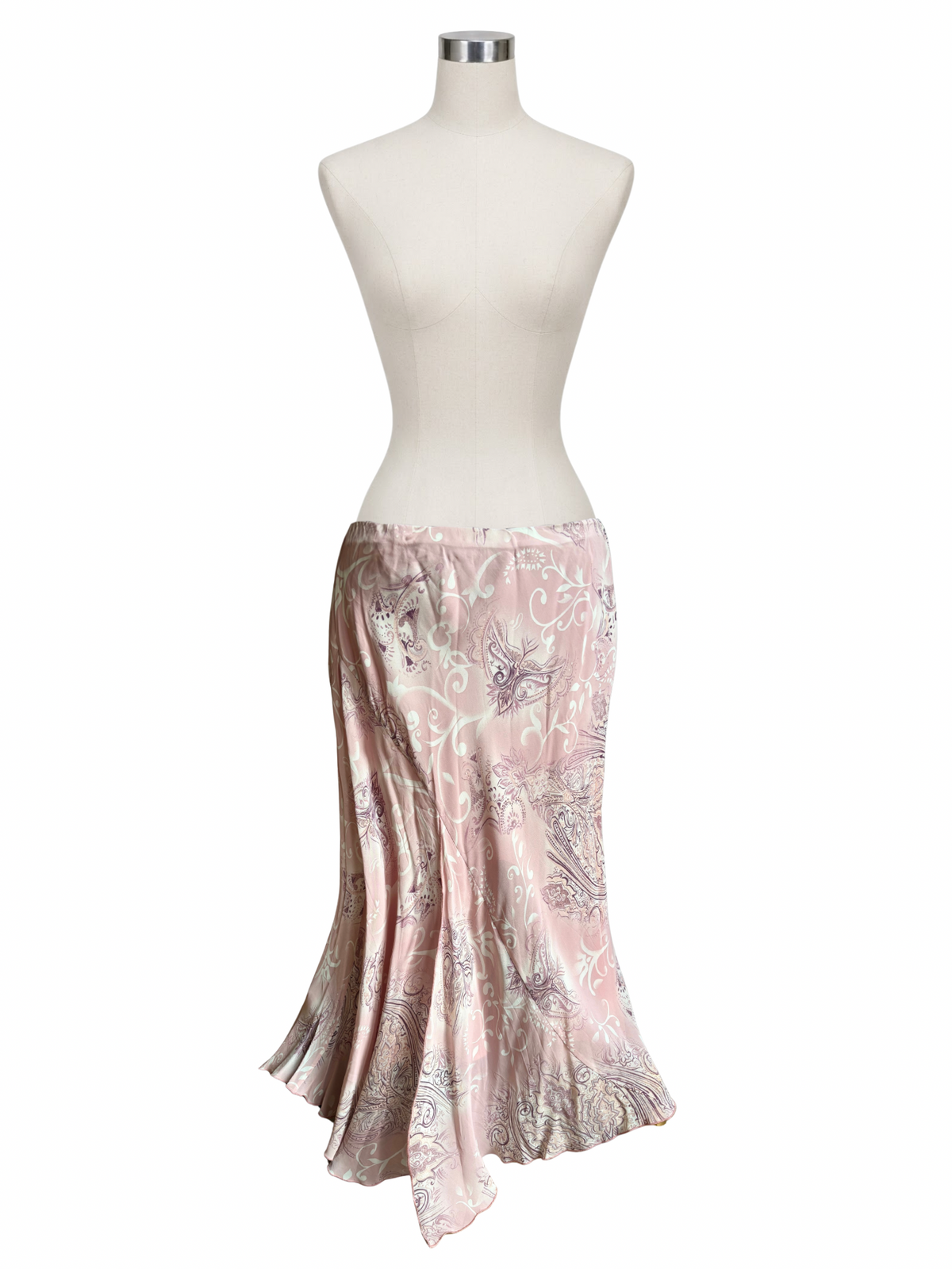 Pink Paisley Floral Hanky Hem Midi Skirt