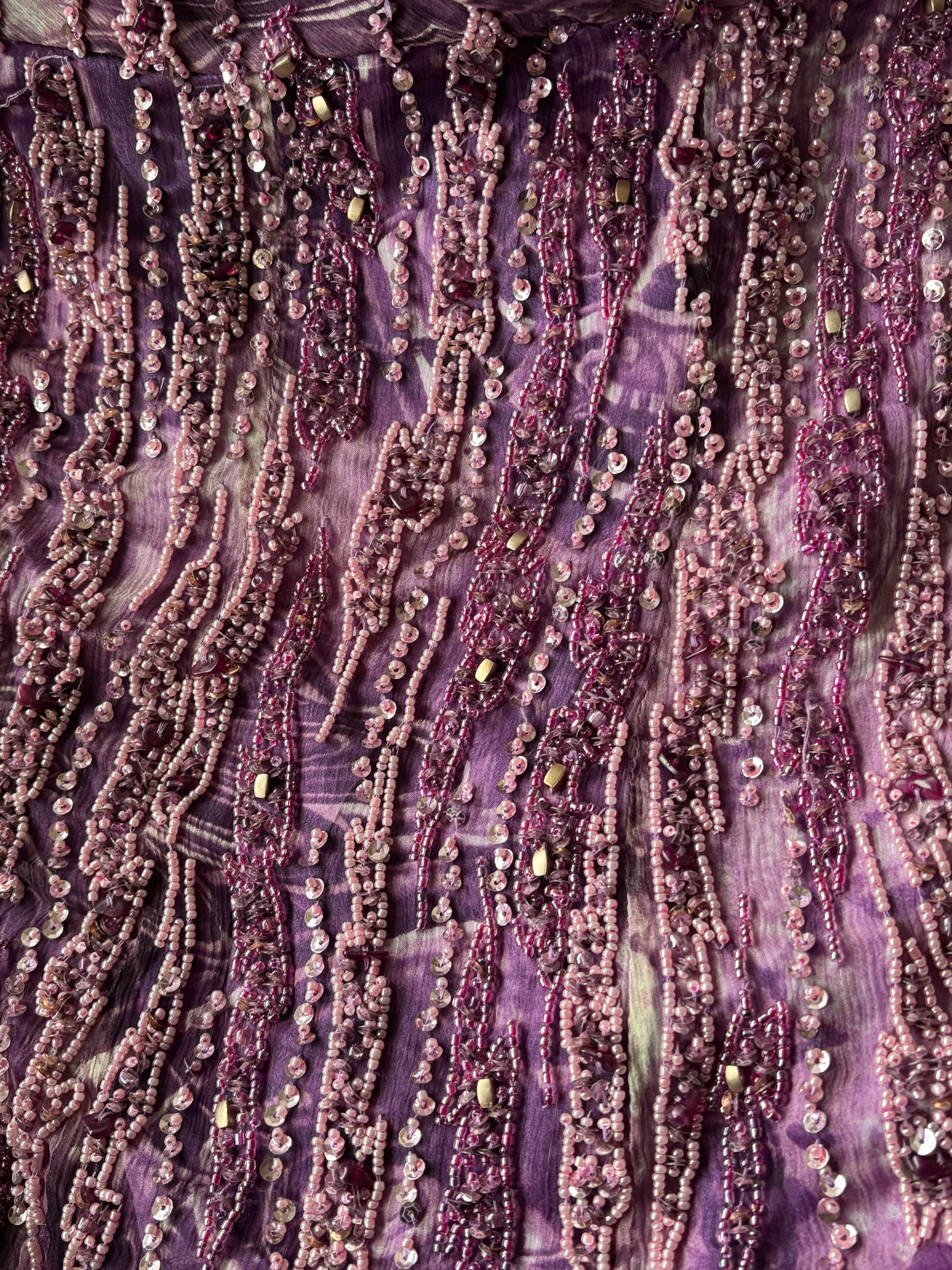 Enchanted Purple Hand-Beaded Vintage Silk Dress
