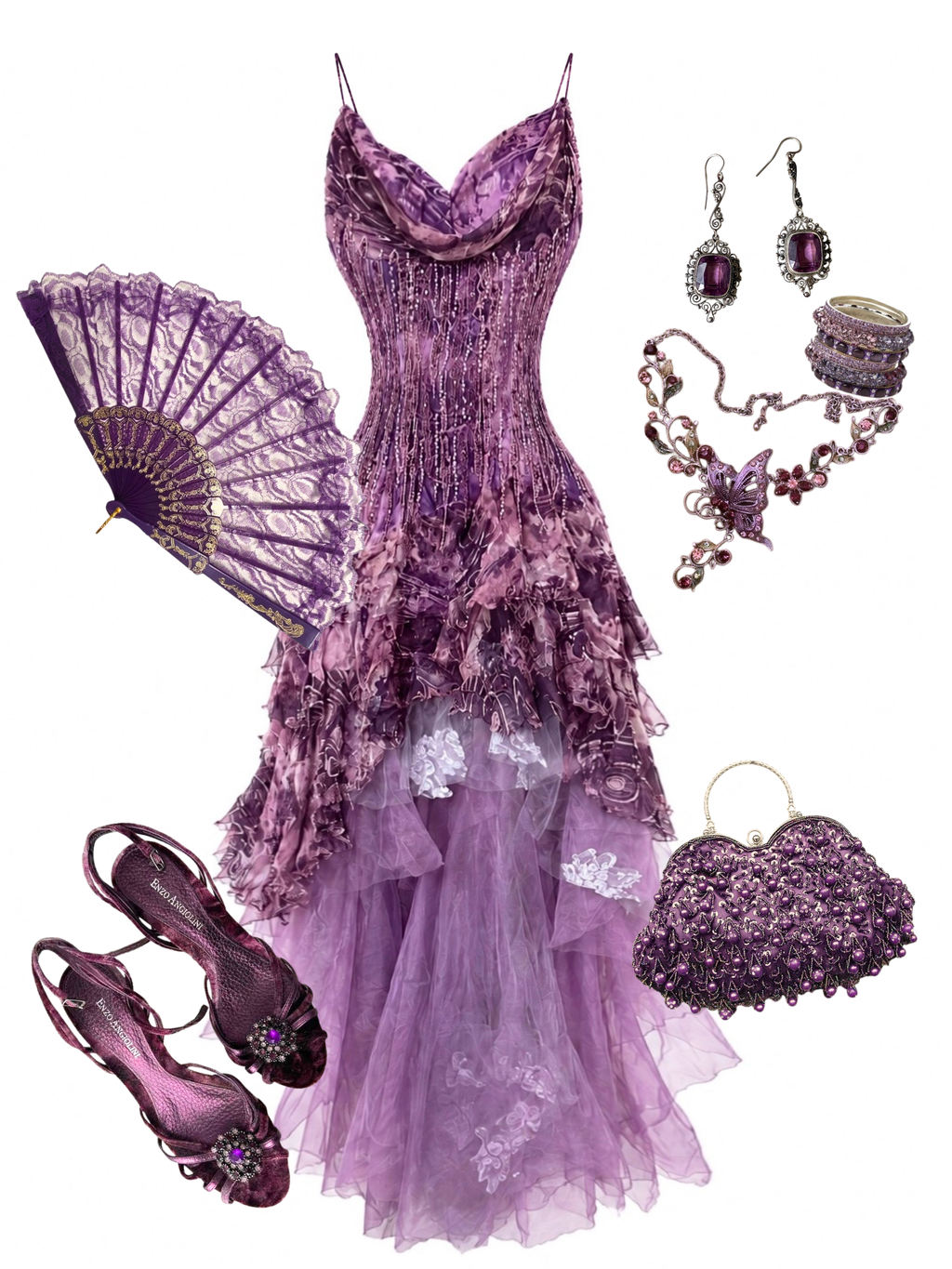 Enchanted Purple Hand-Beaded Vintage Silk Dress