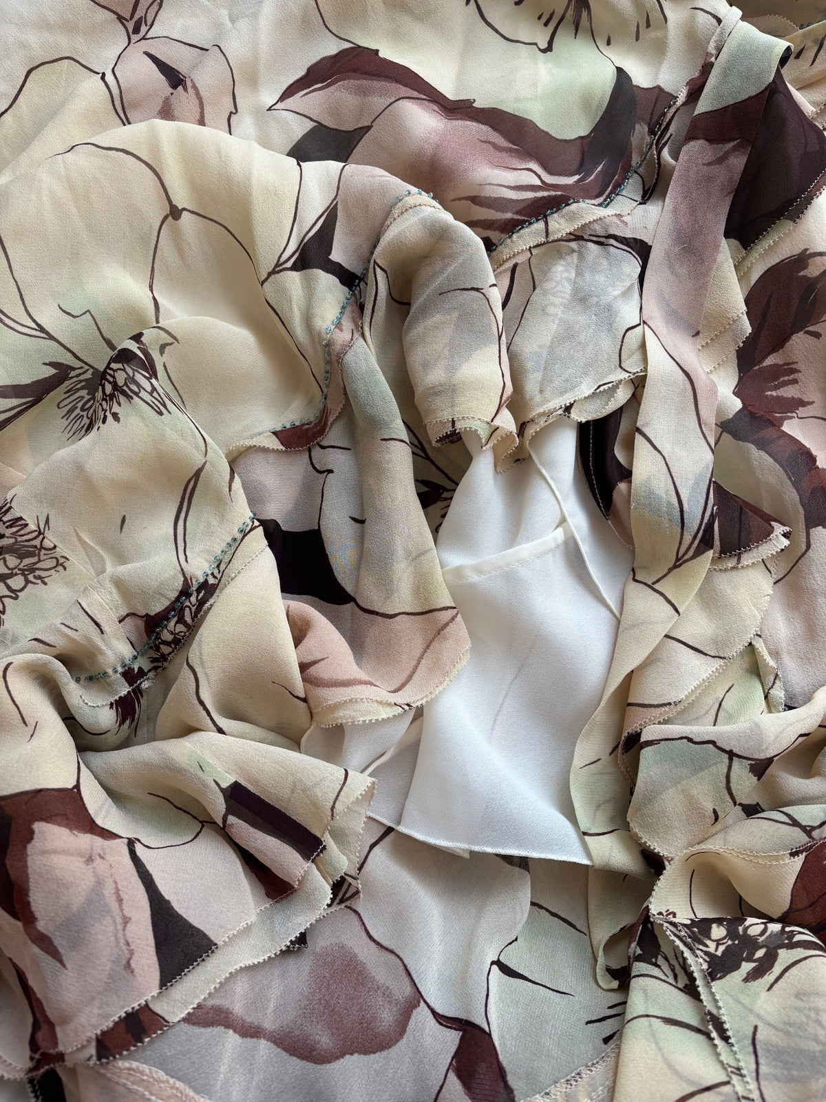 Silk Halterneck Floral Ruffle Dress