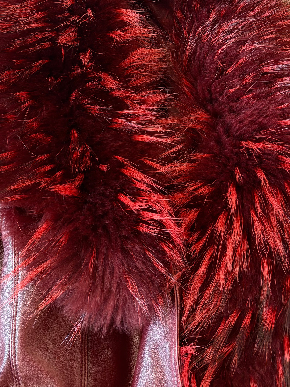 Leather & Fur Vintage Cherry Red Coat