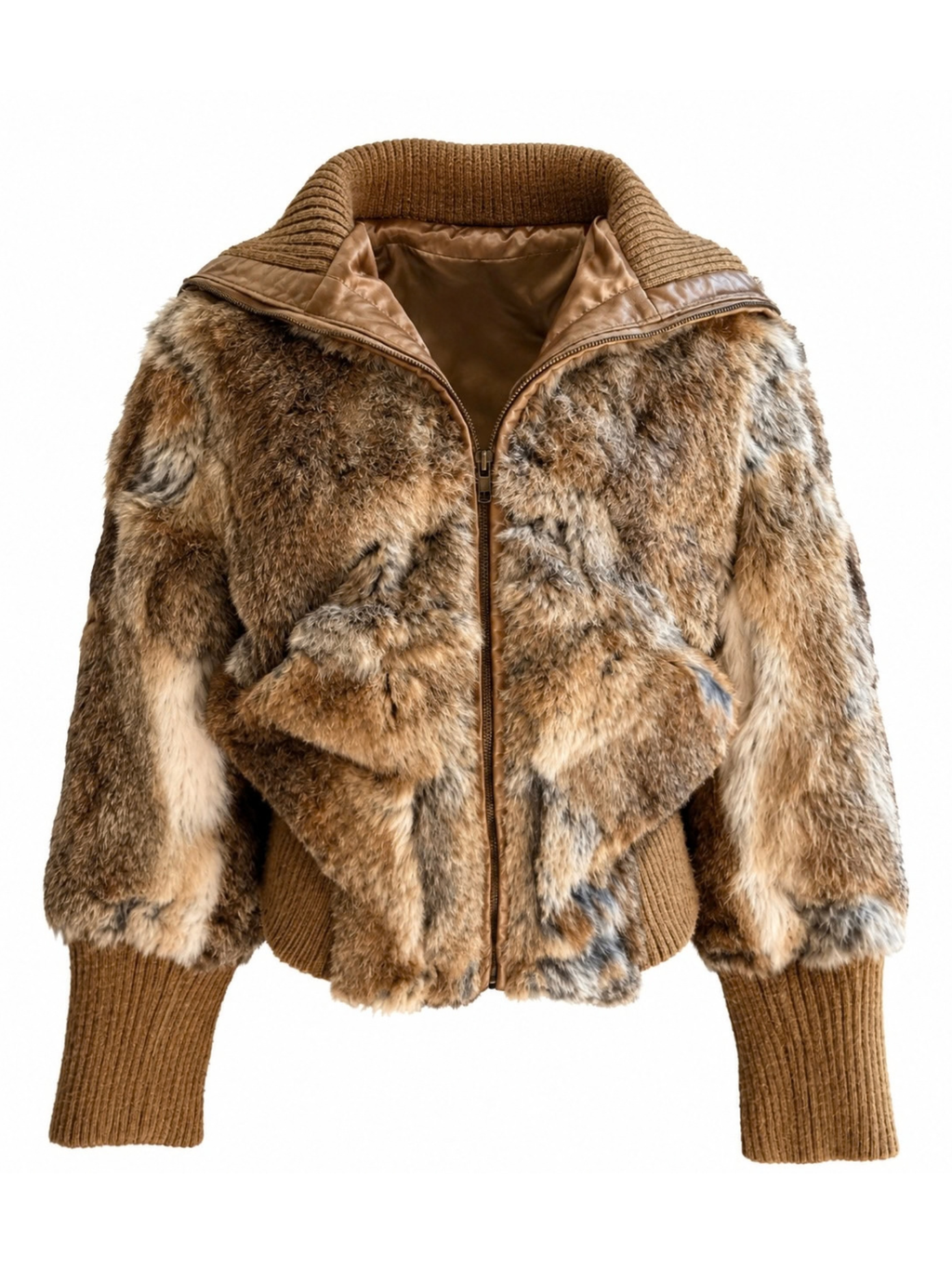 Vintage Fur Zip Up Bomber Jacket