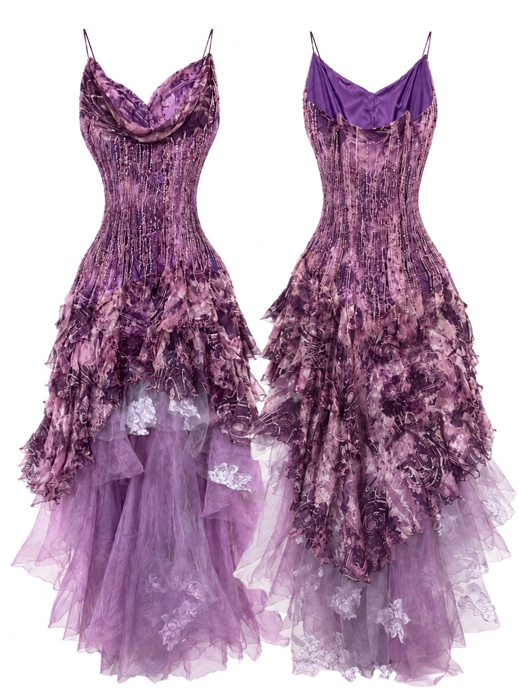 Enchanted Purple Hand-Beaded Vintage Silk Dress