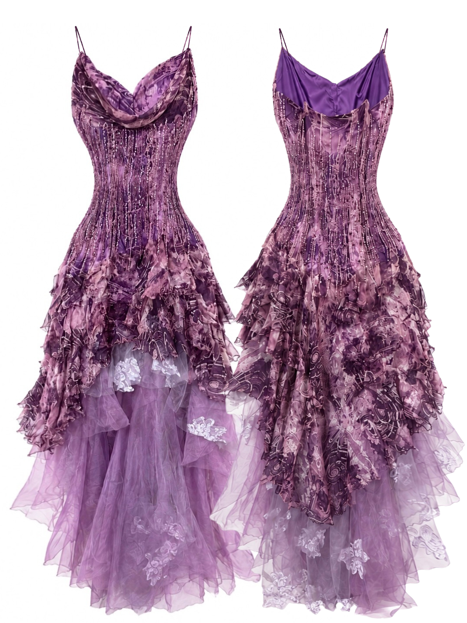 Enchanted Purple Hand-Beaded Vintage Silk Dress