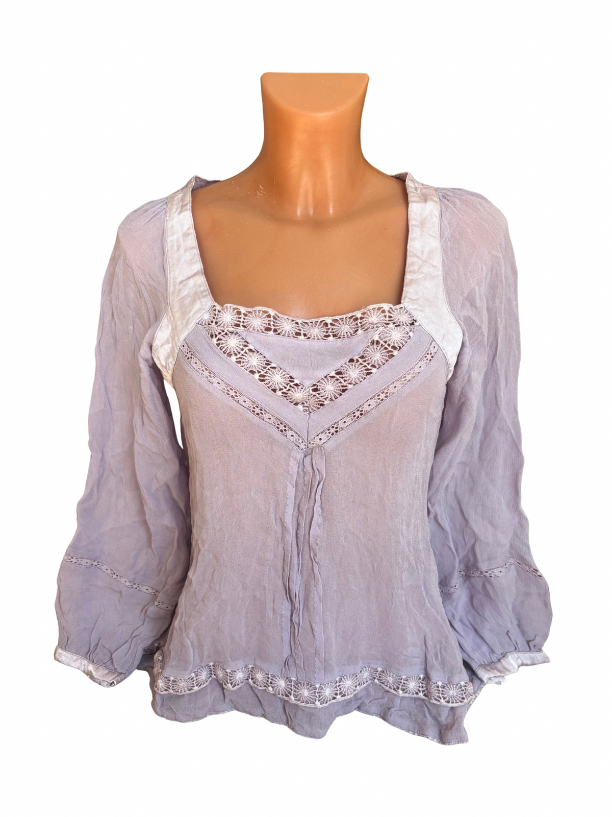 Lilac Lavender Lace Trimed Boho Blouse