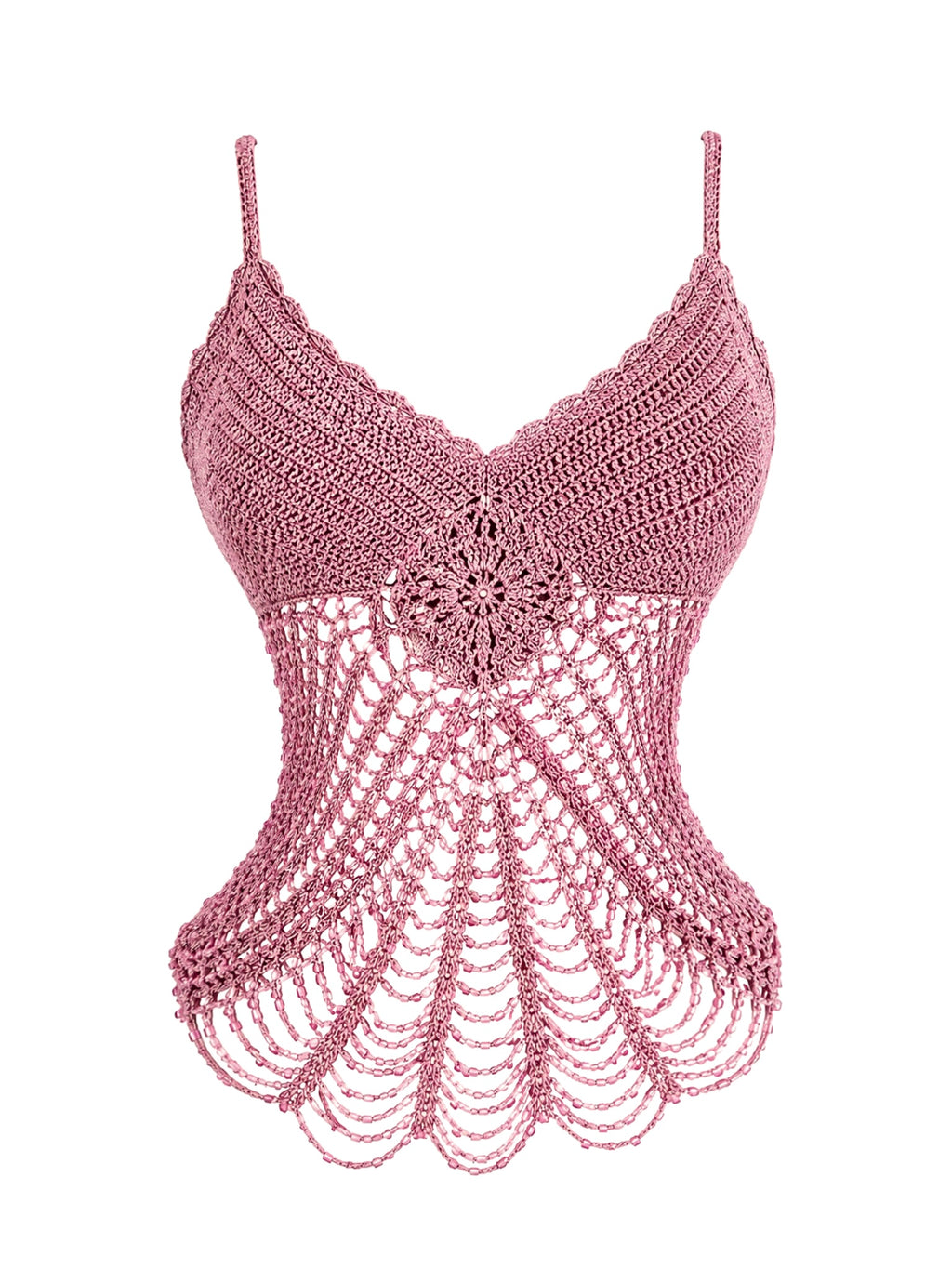 Ethereal Rose Crochet Beaded Cami Top