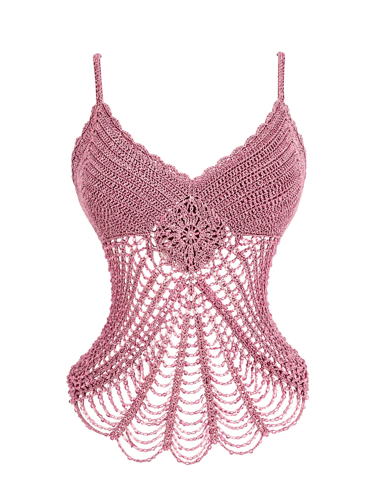 Ethereal Rose Crochet Beaded Cami Top