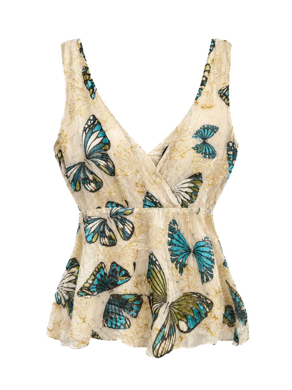 Silk Butterfly Peplum Tank Top