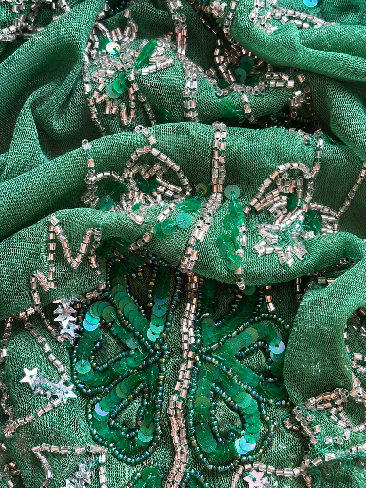 Emerald Fairycore Beaded Camisole Mesh Top