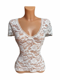Lace Scoop Neck Cap Sleeve Top