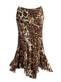 Leopard Print Hanky Hem Midi Skirt