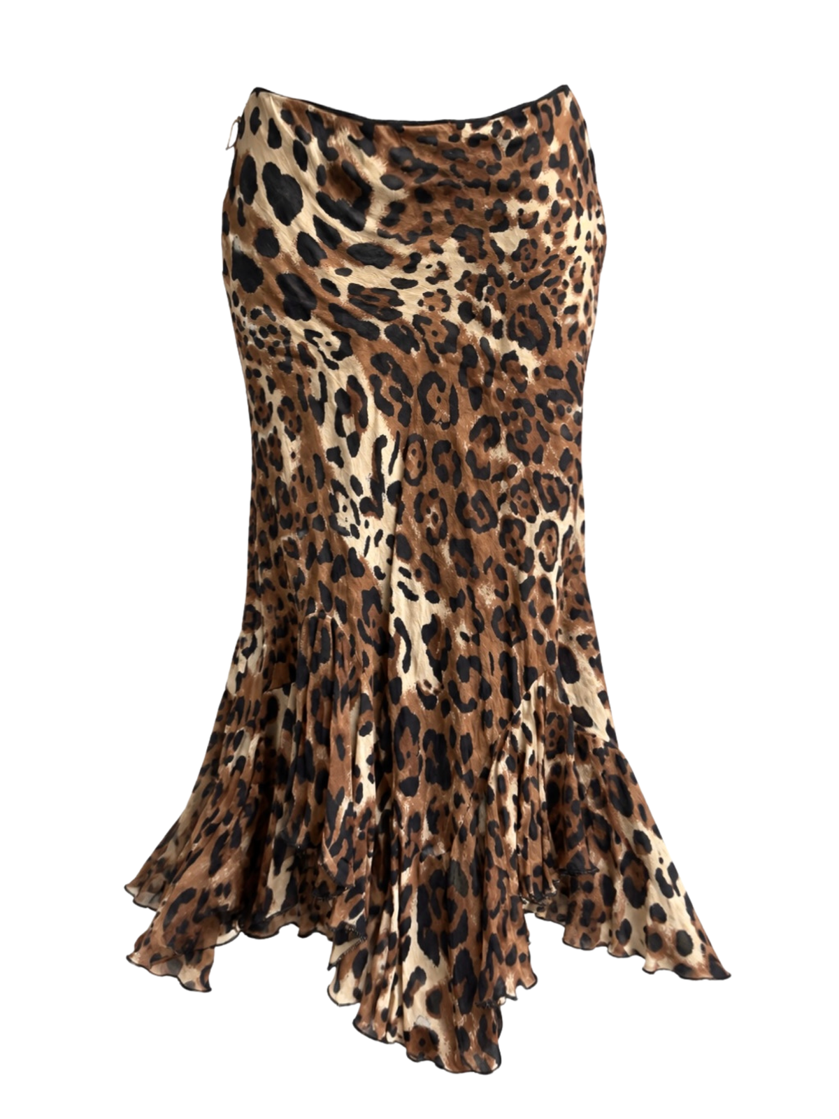 Leopard Print Hanky Hem Midi Skirt