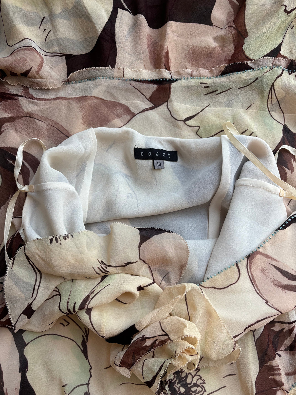 Silk Halterneck Floral Ruffle Dress