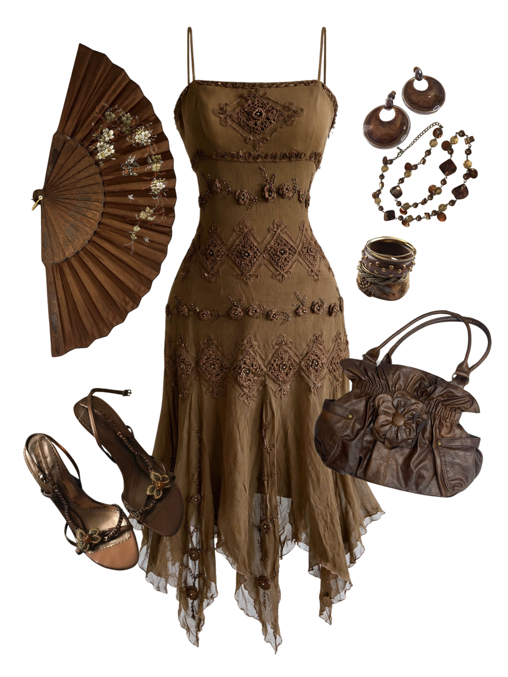 Silk Earthy Fairy Vintage Midi Dress