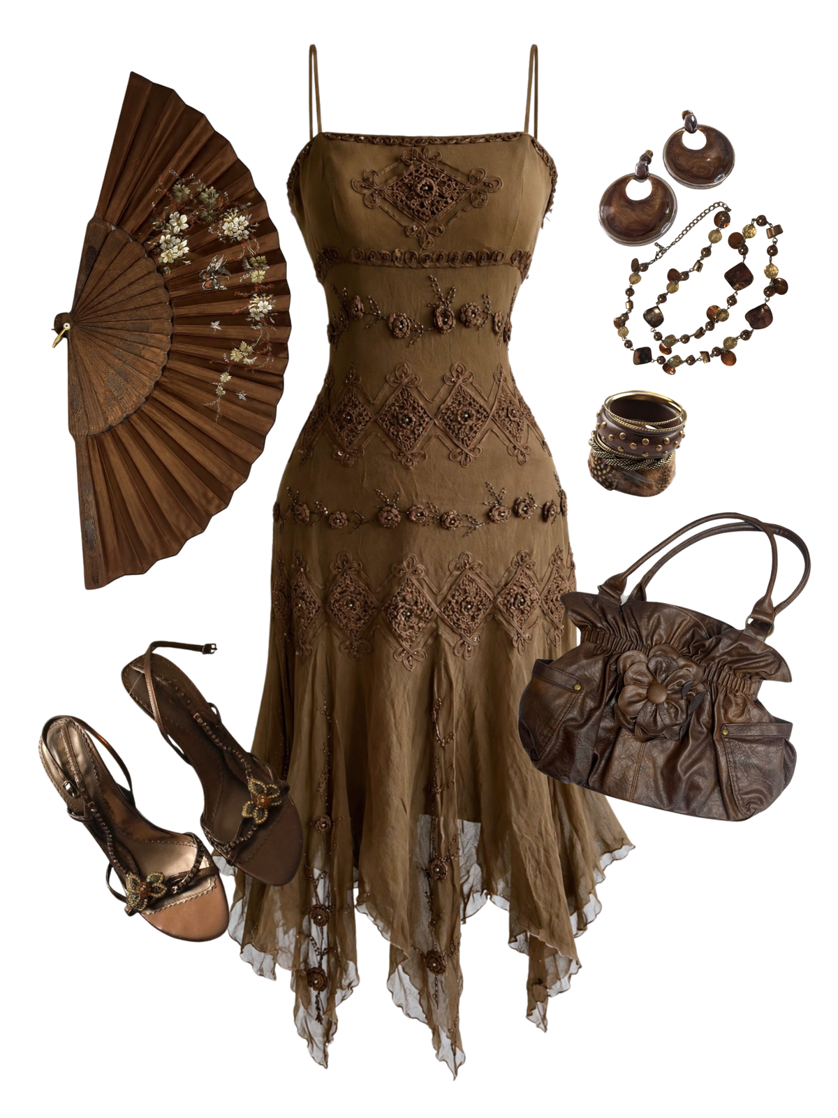 Silk Earthy Fairy Vintage Midi Dress