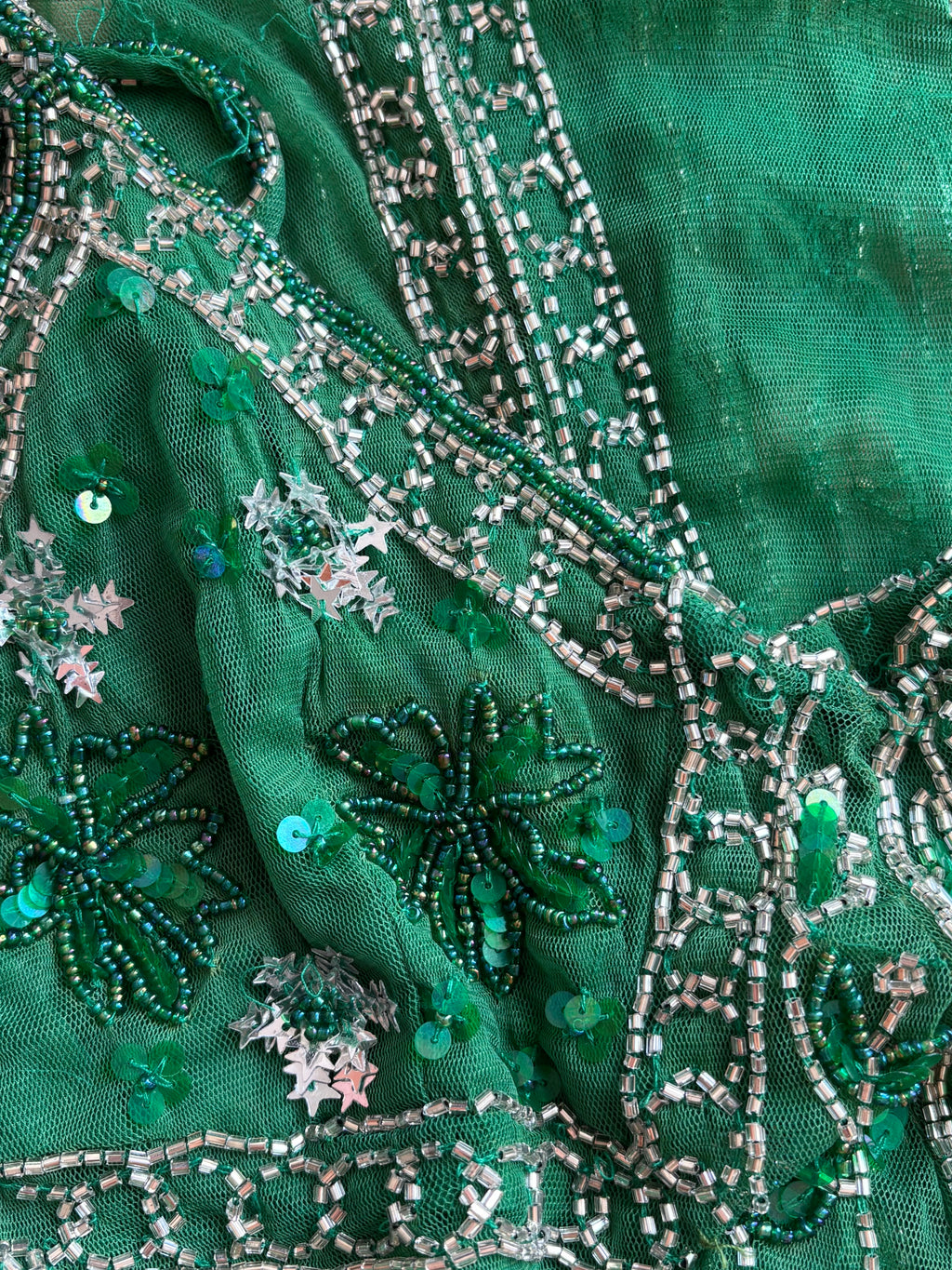 Emerald Fairycore Beaded Camisole Mesh Top