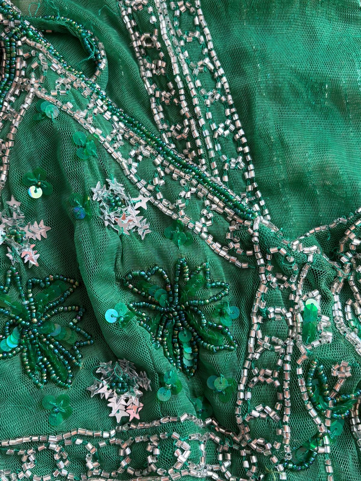 Emerald Fairycore Beaded Camisole Mesh Top