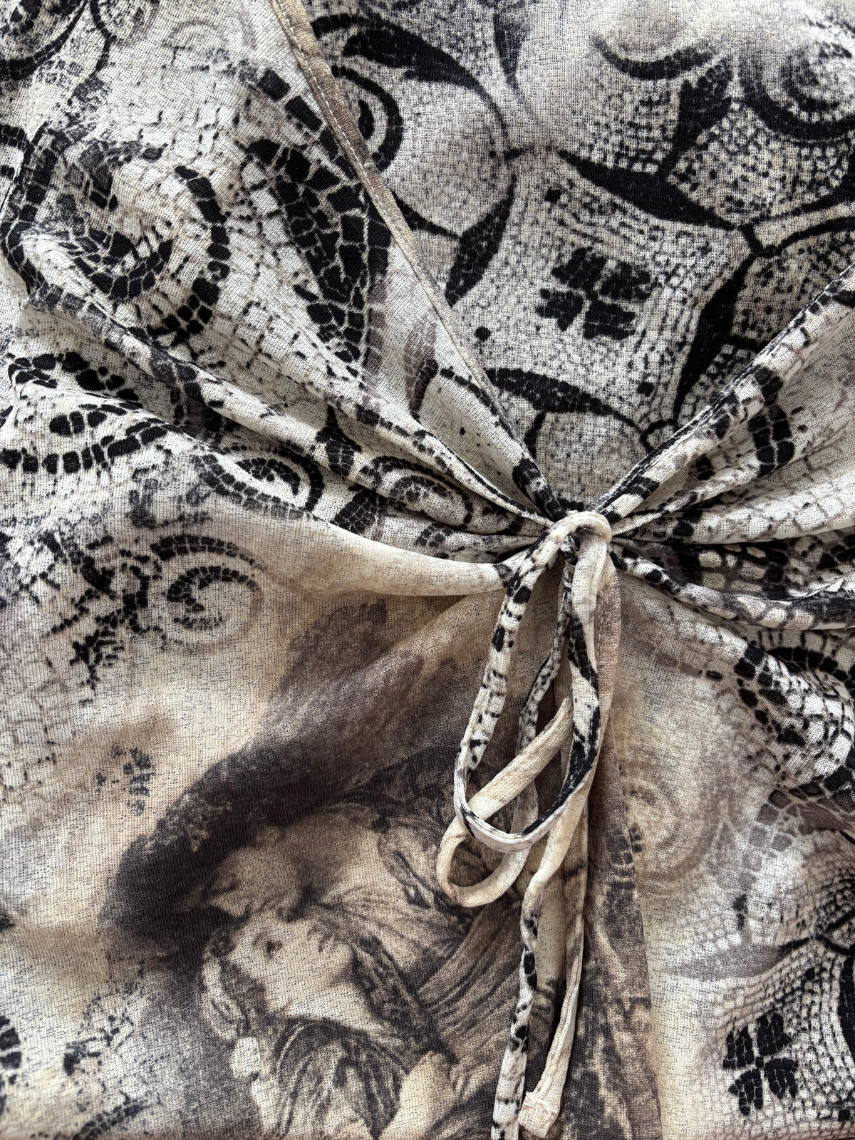 Art Print Tie-Front Mesh Top
