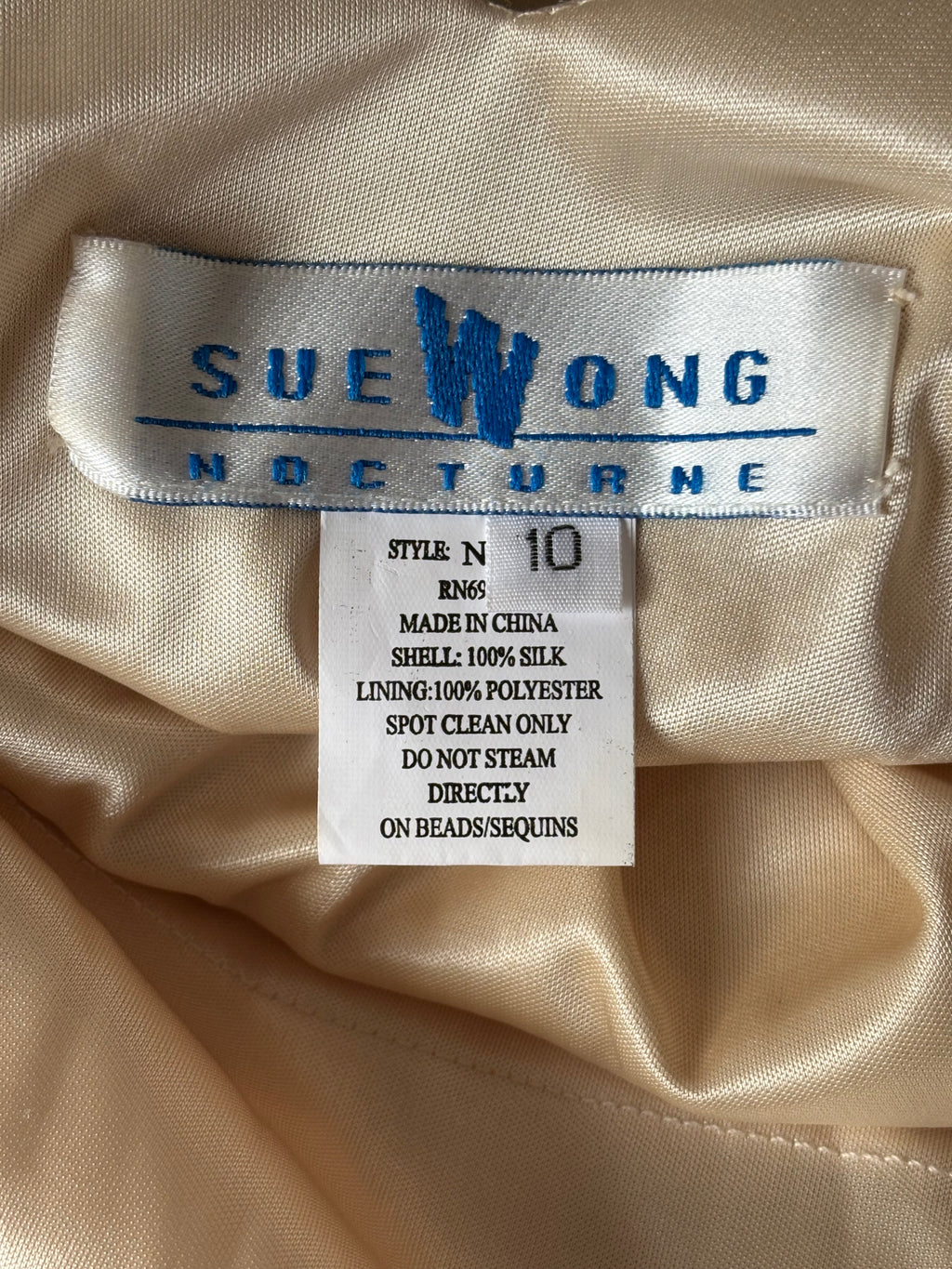 Sue Wong Vanilla Garden Silk Beaded Midi Dress
