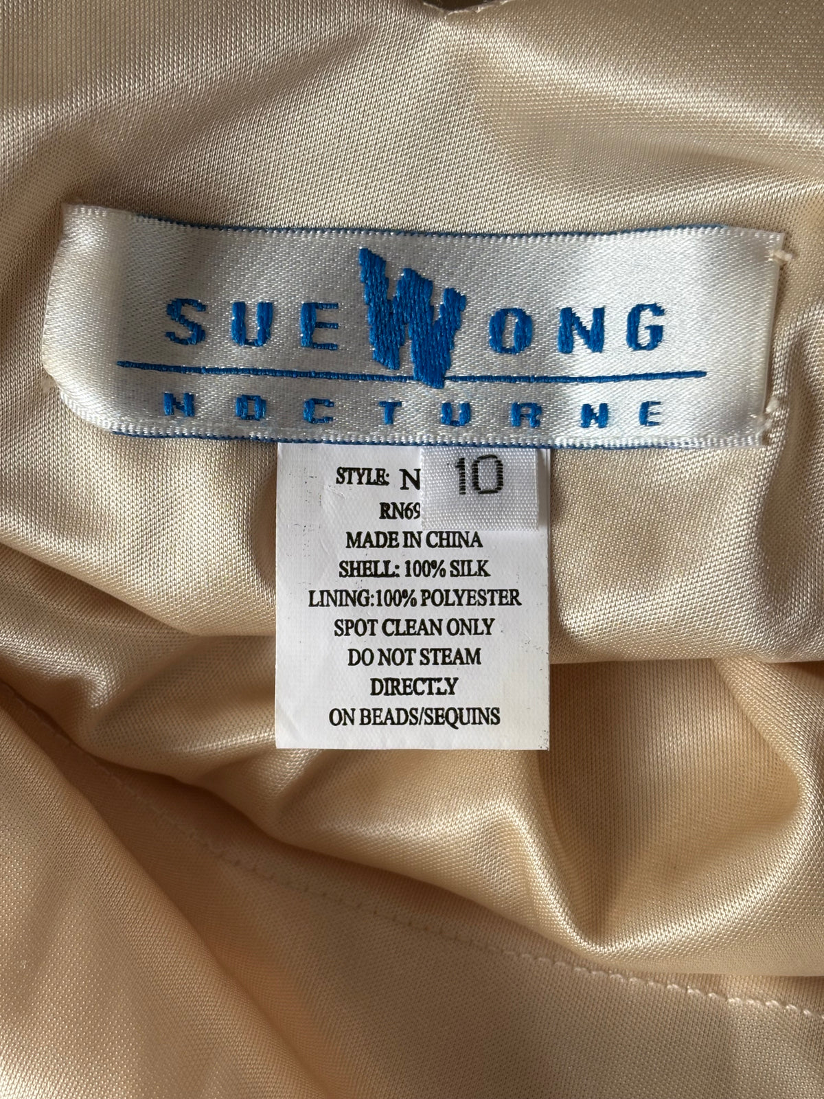 Sue Wong Vanilla Garden Silk Beaded Midi Dress