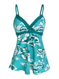 Turquoise Floral Ruffle Cami Top
