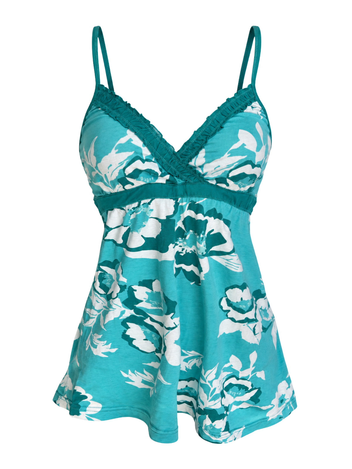 Turquoise Floral Ruffle Cami Top