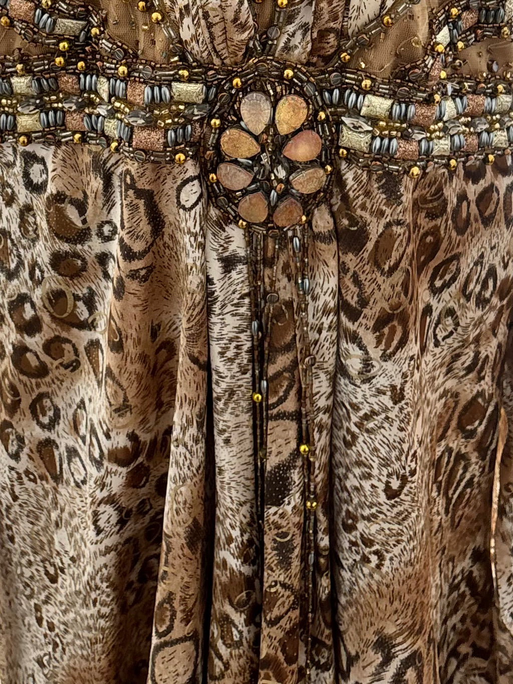 Animal Print Hand-Beaded Halter Maxi Dress