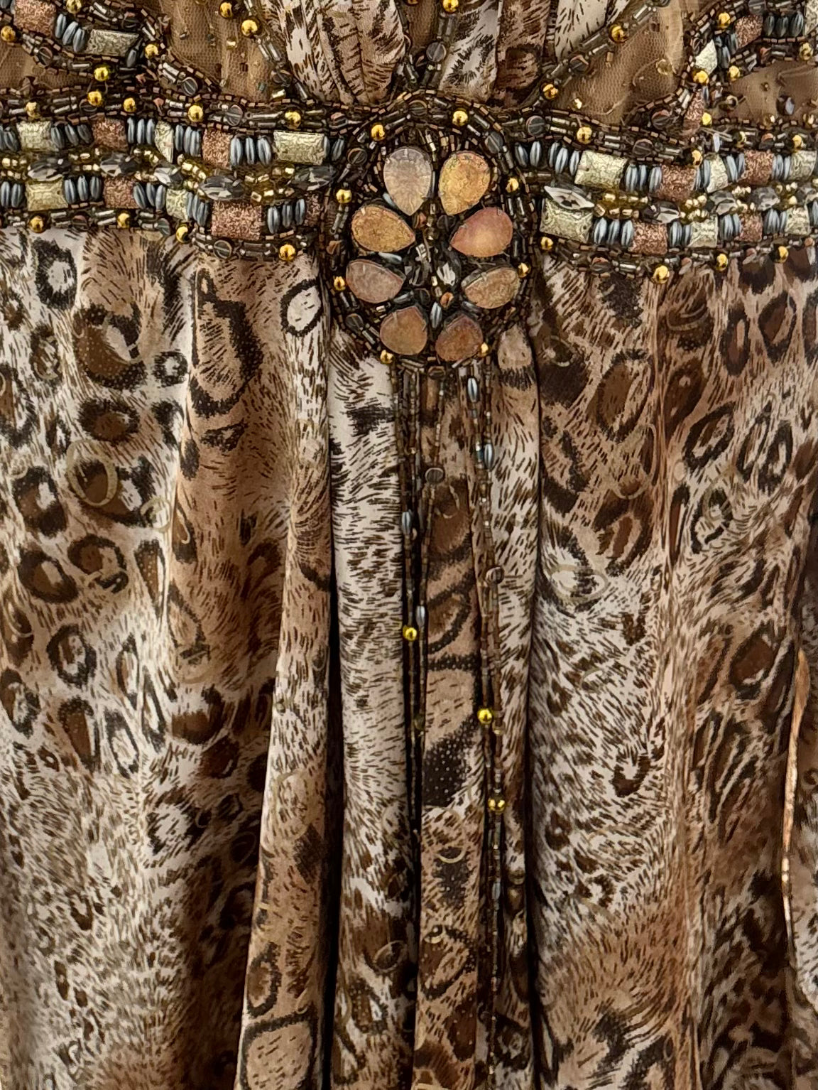 Animal Print Hand-Beaded Halter Maxi Dress