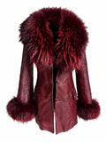 Leather & Fur Vintage Cherry Red Coat
