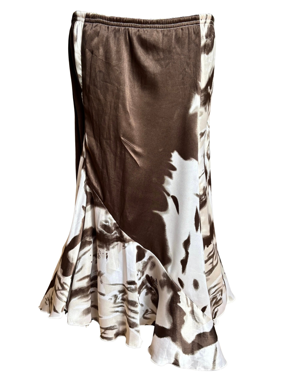 Animal Print Ruffle Satin Midi Skirt