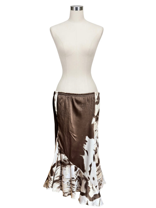 Animal Print Ruffle Satin Midi Skirt