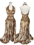 Animal Print Hand-Beaded Halter Maxi Dress